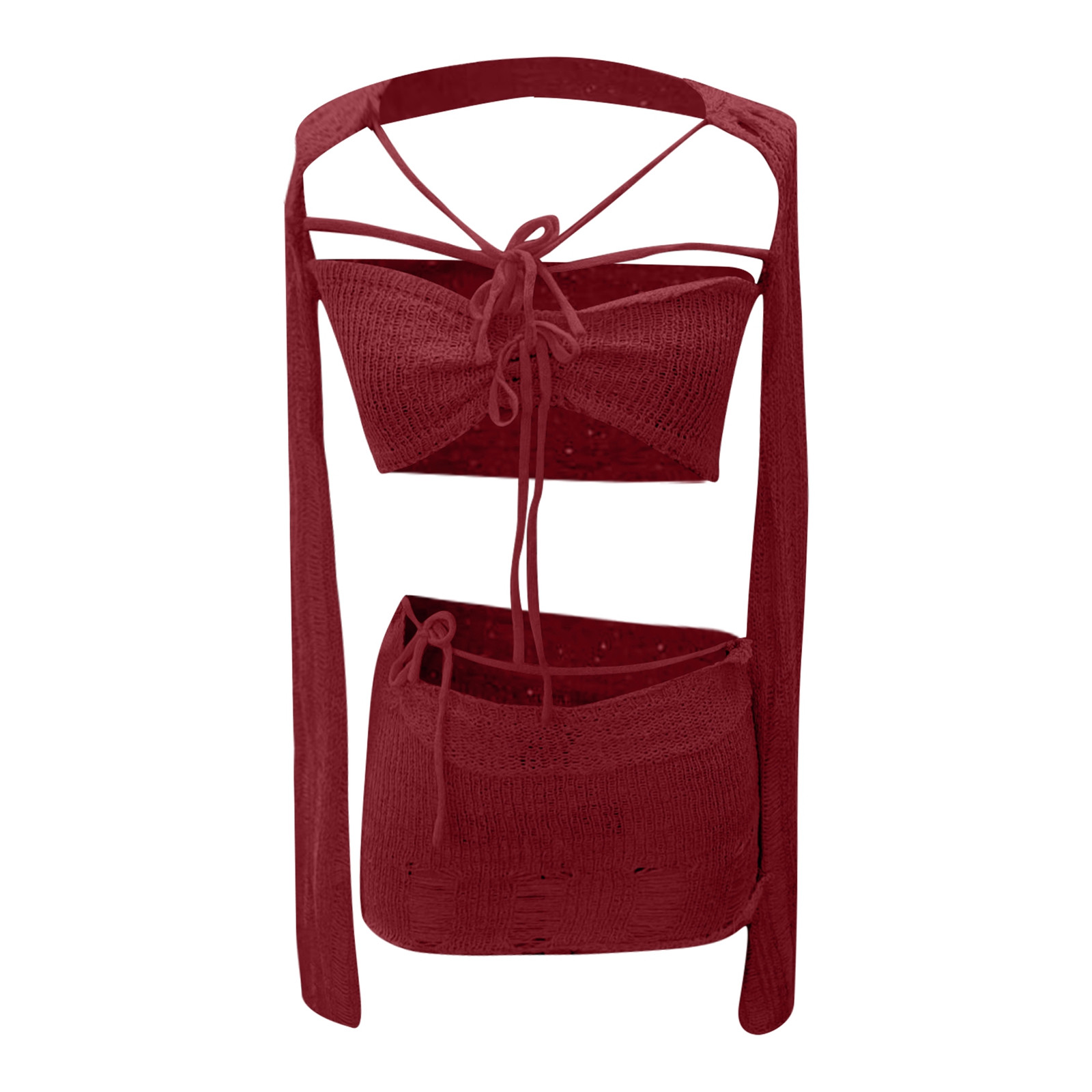 thumbnail image 4 of Conjunto de punto de 3 piezas para mujer: top corto de cuello alto y falda, textura acanalada, hilo de lentejuelas, moderno para fiestas y looks informales., 4 of 4